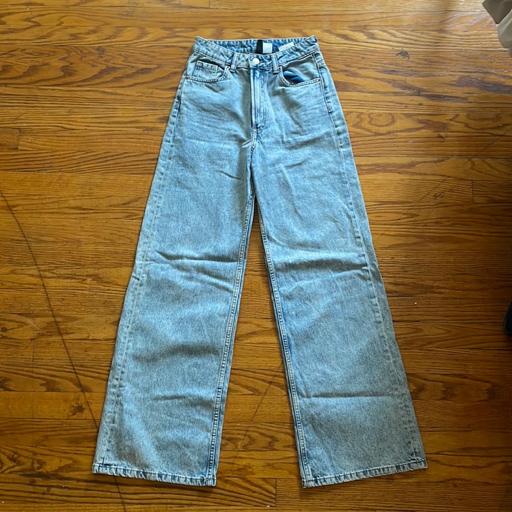 Light wash blue high rise wide legged H&M denim jeans